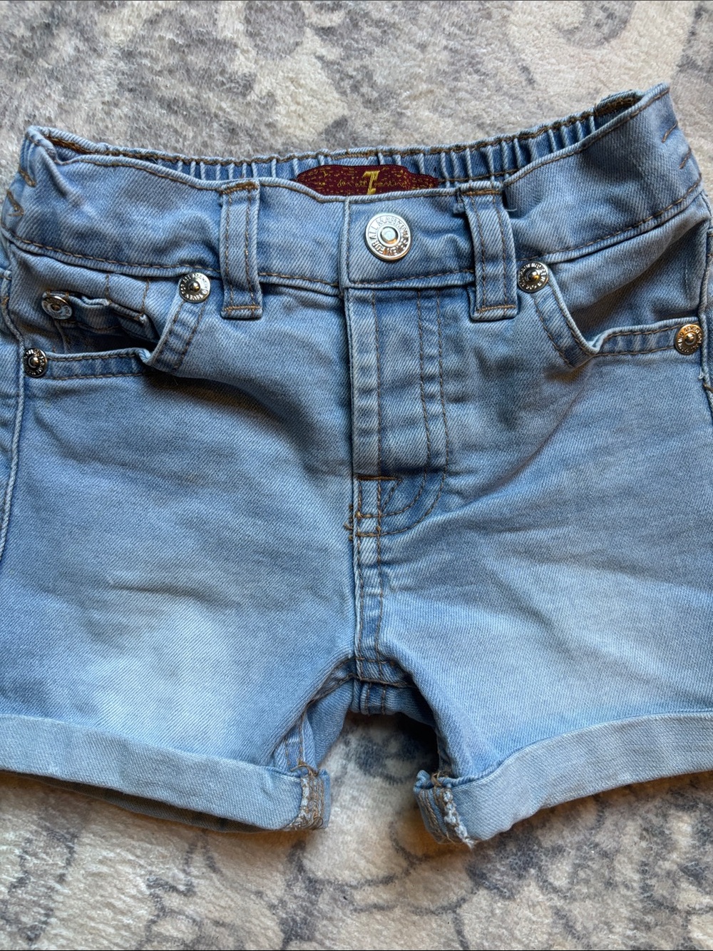 7 For All Mankind Light Blue Denim Rolled Cuff Kids Shorts